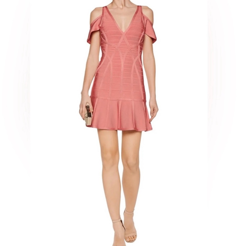 Herve Leger Blush Cold-Shoulder ‘Estelle’ Mini Dress